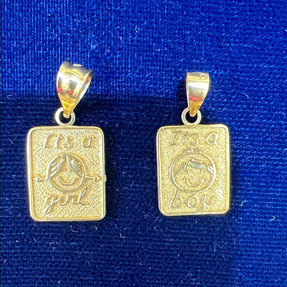 Gold 'It's a Girl/Boy' Rectangular Pendant Set